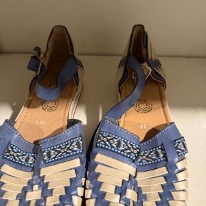 Woven Blue and Cream Leather Women's Sandals